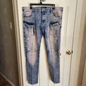 SOUTHPOLE Men’s 42×32 Skinny Acid Light Wash Denim Jeans Y2K Distressed